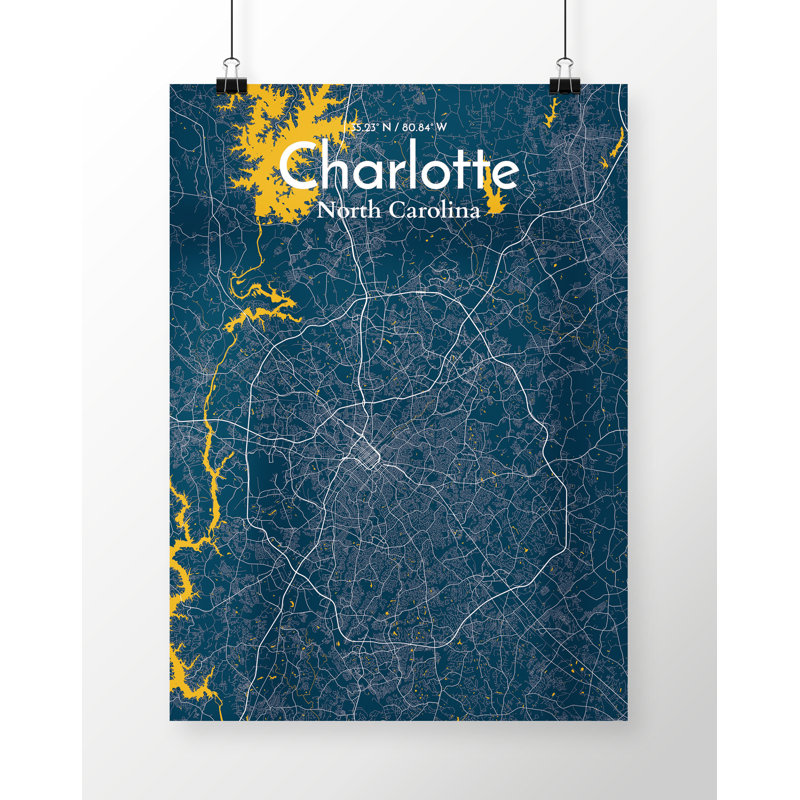 Charlotte City Map - No Frame Print, 50.8cm H x 40.6cm W x 0.1cm D, Black/Seafoam/White