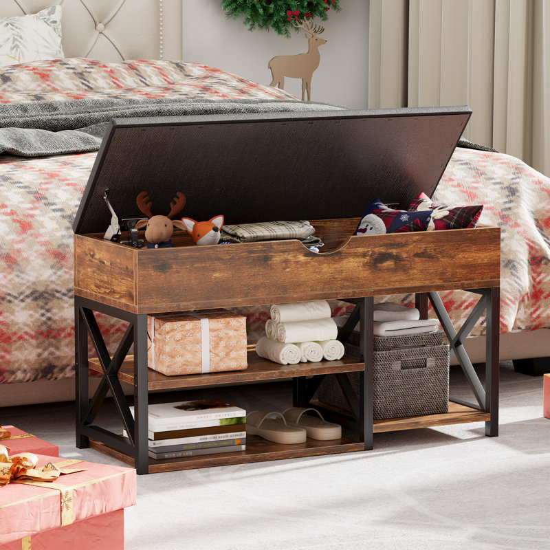 31.5'' Wide Shoe Storage Bench, Brown/Black