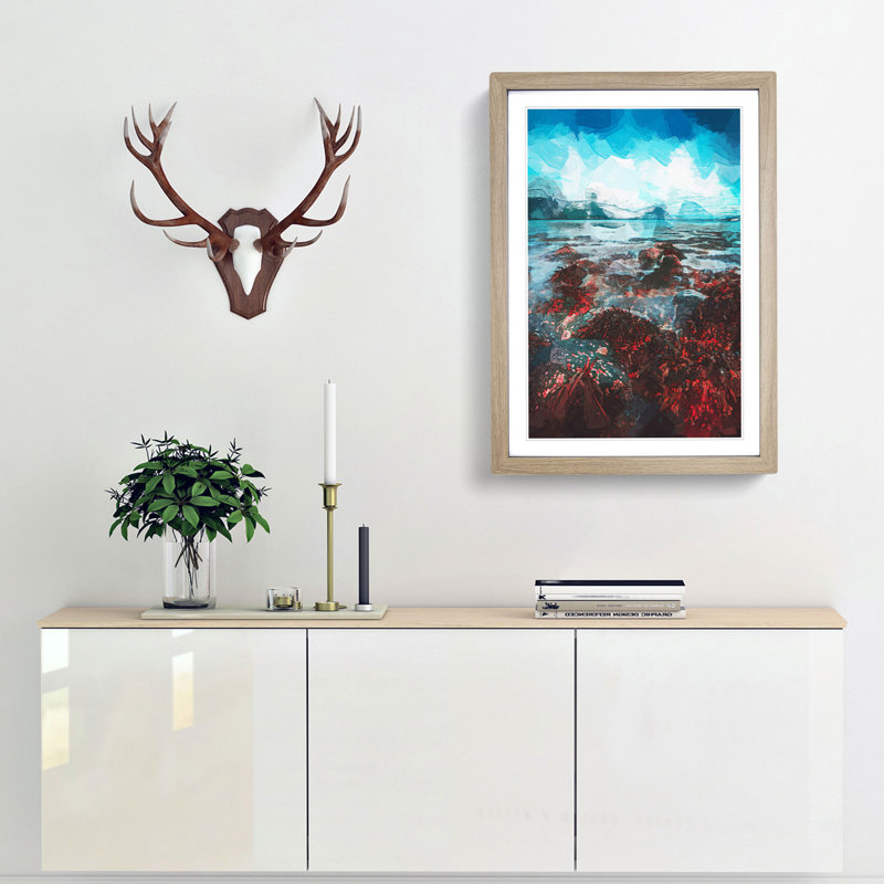 Hjorungavag in Norway in Abstract - Picture Frame Graphic Art Print, 87cm H x 62cm W x 2cm D, Oak Framed