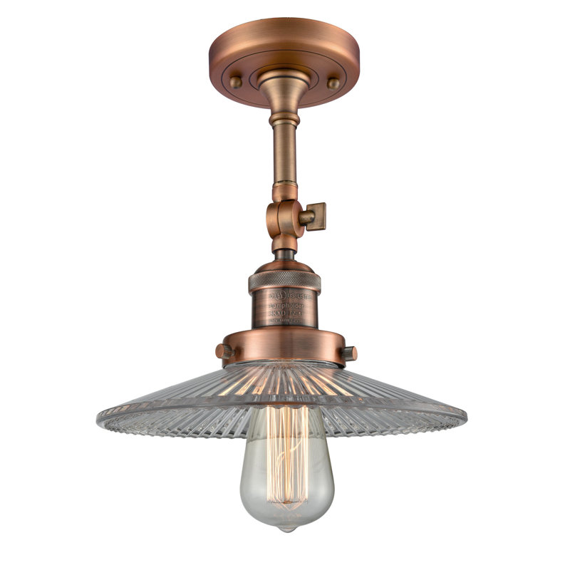 Miramontes Glass Semi Flush Mount, 2"H x 9"W, Clear Holophane, Antique Copper