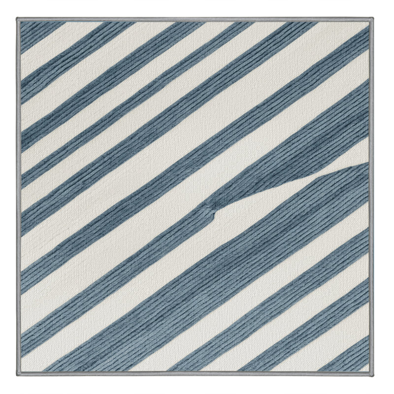 Washable Pale Blue White Striped Area Rug, Square 7'