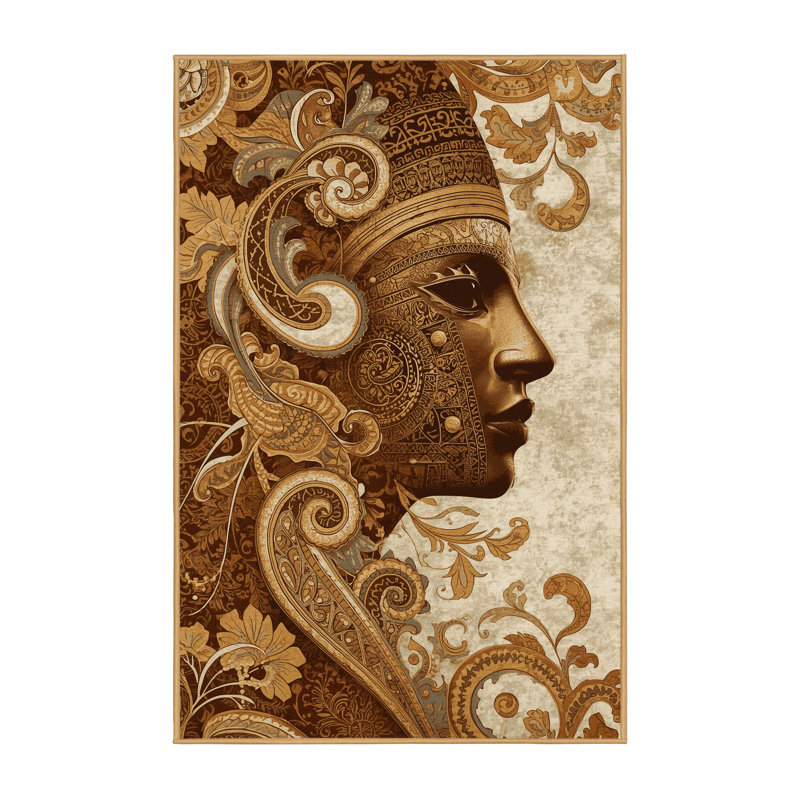 Tapis oriental moelleux et moelleux de style oriental orné de couleurs brunes - Reliure brun clair, 7 x 9