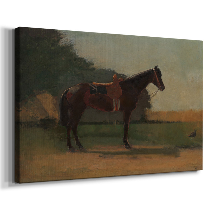 Cheval de selle - Toile tendue avec châssis encadré - Prêt à être accroché, H 25 po x l 49 po, Doré