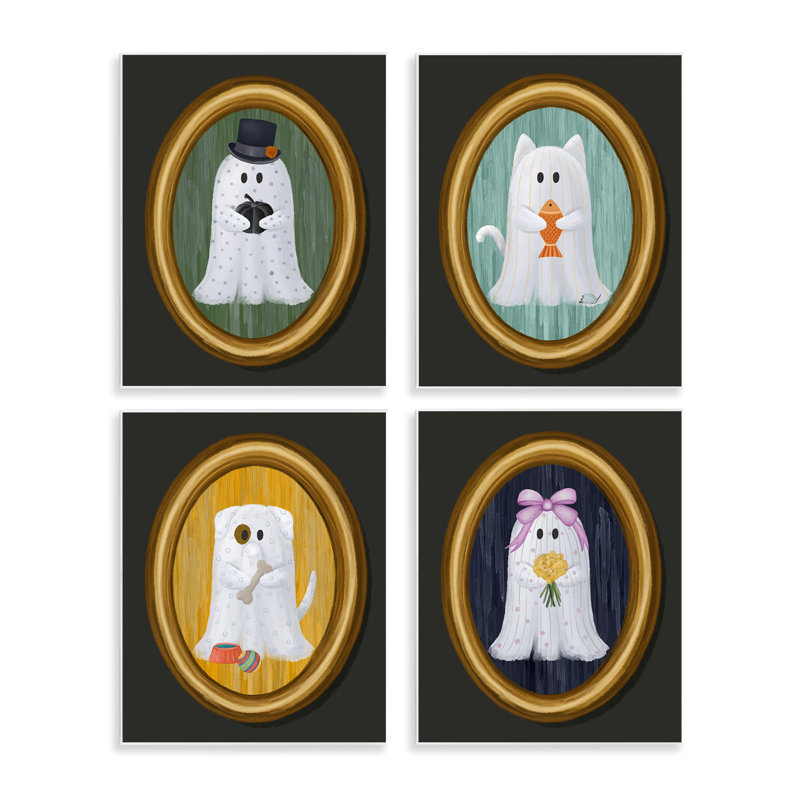 Plaque murale d'Halloween fantômes et animaux de compagnie, design par Jennifer Stith