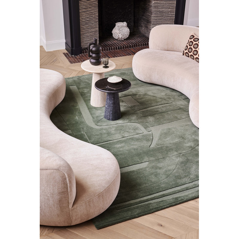 Collage Hand Tufted Wool Abstract Area Rug in Sage, Rectangle 8'2" x 11'6"