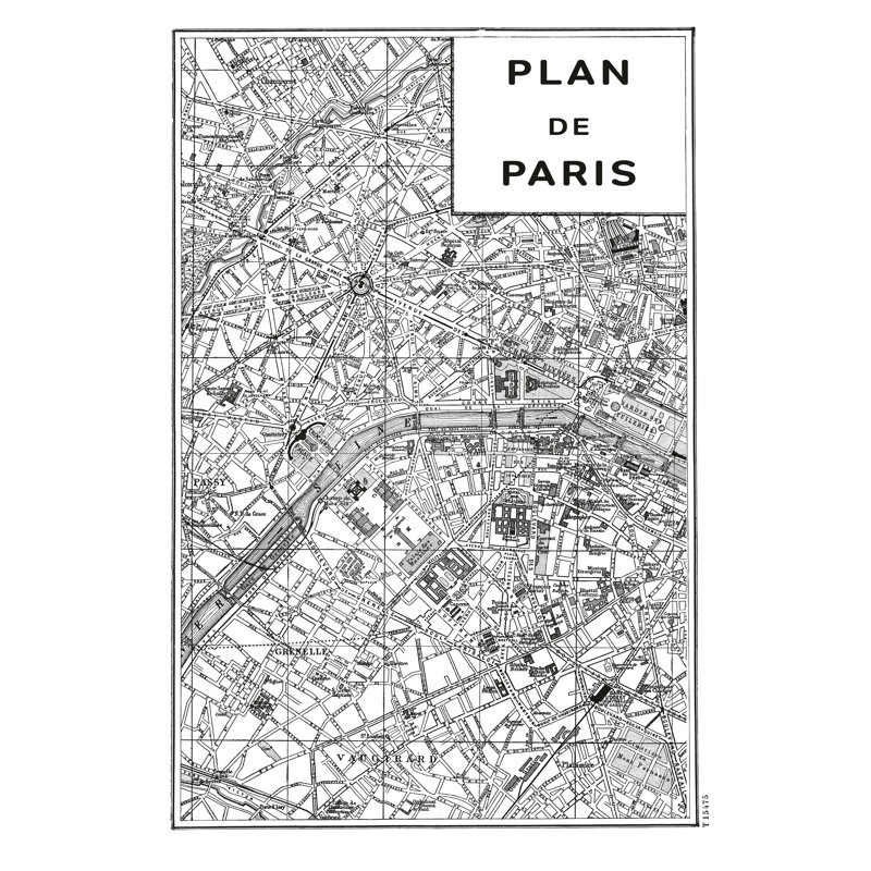 Carte de Paris inversée, H 36 po x l 24 po