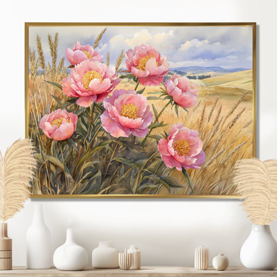 Pivoines le long de la route de campagne II - Pivoines, art mural de salon