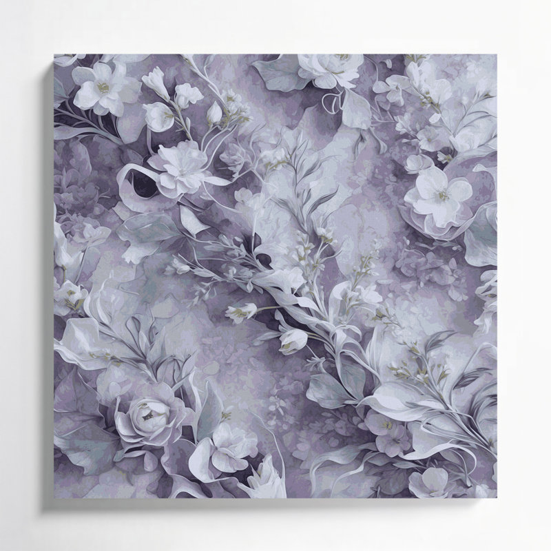 Aquarelle, art floral sur toile gris 4, H 32 po x l 32 po