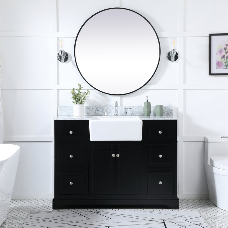 Pardue 48'' Single Bathroom Vanity with Marble Top, Black