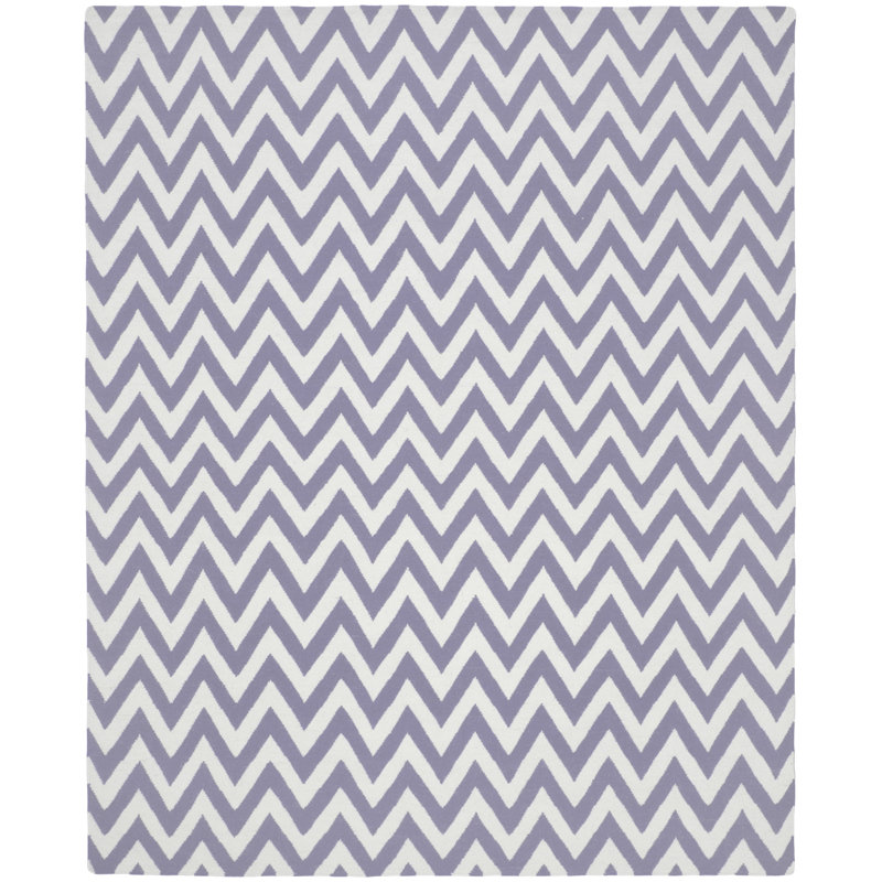 Emek Hand Woven Flat Weave Wool/Cotton Chevron Rug in Purple/Ivory, Rectangle 8' x 10'