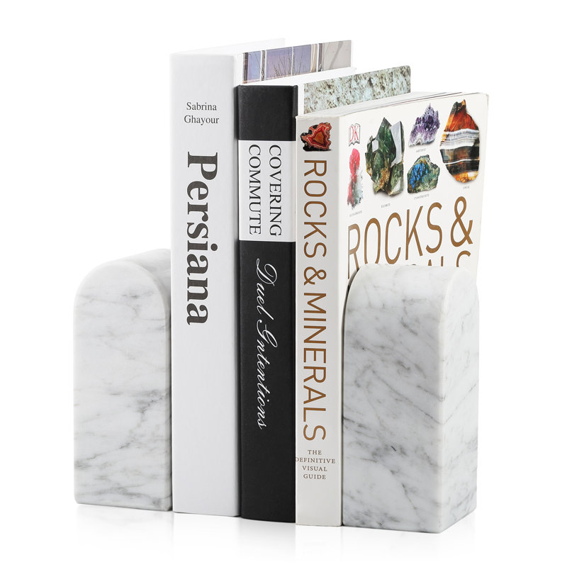 Serre-livres en marbre (ensemble de 2), H 2,3 po x l 2,54 po x P 5,66 po, Blanc / Gris