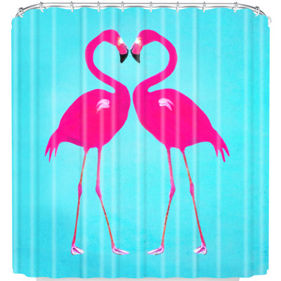 Rideau de douche simple flamant rose cardiaque