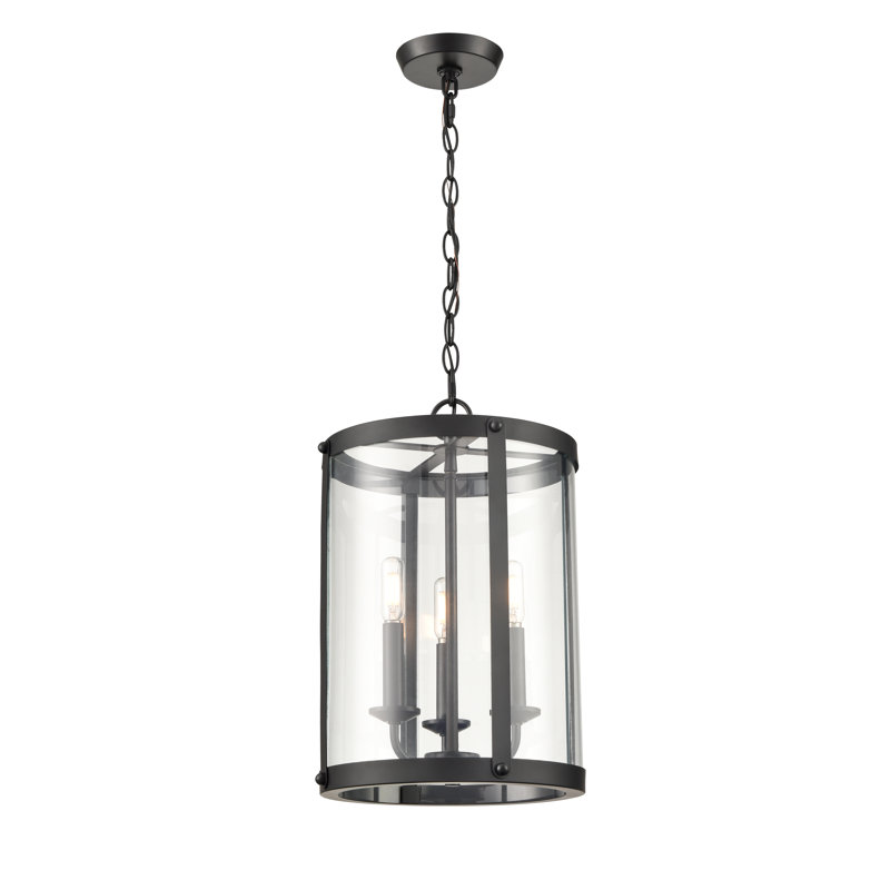 Luminaire suspendu cylindrique à 3 lumières Kameelah, Noir mat