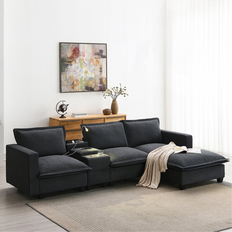 Canapé modulaire 109 "57" avec console Cloud, Chenille grise foncée