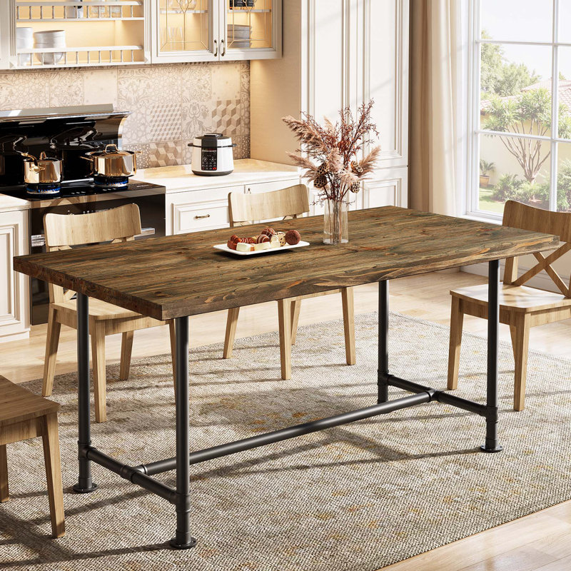 Table de salle à manger en bois massif de 63 po avec pieds en métal