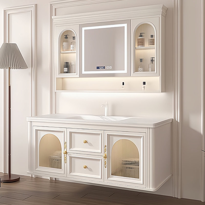 Meuble-lavabo simple de style français, Blanc cassé, H 21,7 po x l 51,2 po x P 19,7 po