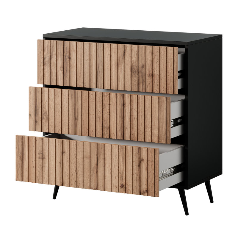 Stobie 3 - Drawer Chest of Drawers, Black/Oak