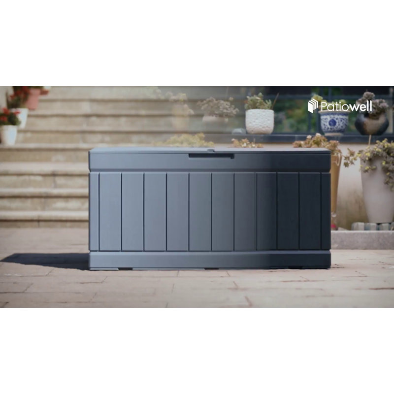 Gray 90 Gallon Lockable Plastic Deck Storage Box