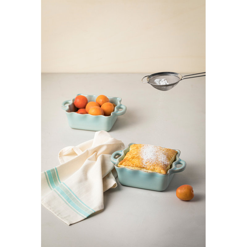 Robin's Egg Blue Square Ceramic Ruffled Baker