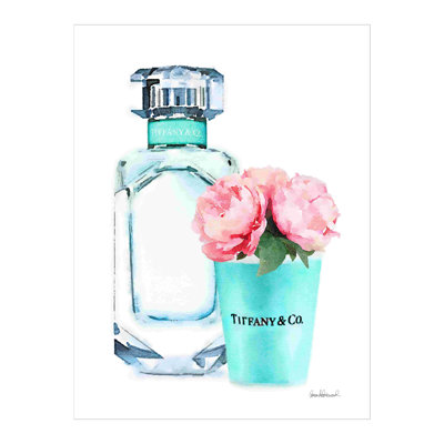 Bouteille sarcelle avec roses - reproduction d'art sur toile tendue