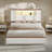 Farmhouse Queen Storage Bed Frame with Bookcase Headboard, LED Lights, Charging Station & 4 Drawers, Wood Platform Bed, White-411781287-413799467