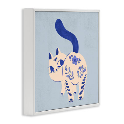 Purrcelin Patterned Cat White Framed Giclee Art by Carrie Cantwell