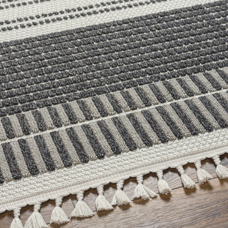 Gigi Striped Machine Woven Polyester Area Rug in Black, Rectangle 7' x 9'