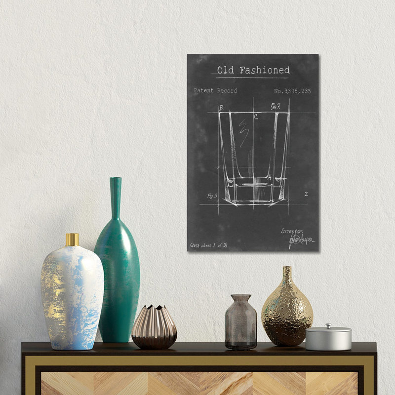 Barware Blueprint I by Ethan Harper - Print on Canvas, Black Framed, Black Framed, 66.04 cm H x 45.72 cm W