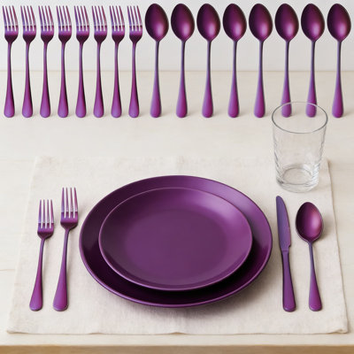 50-Piece Stainless Steel Flatware Set Service For 10, Titanium Plated Purple Silverware Set With Knives Forks Spoons, Dishwasher Safe Cutlery Set For Home Wedding Restaurant Tableware