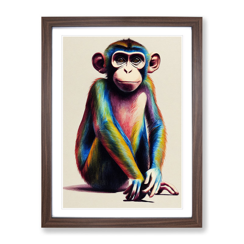 Monkey in Colour No.1 - Framed Print, 34cm H x 25cm W, Brown