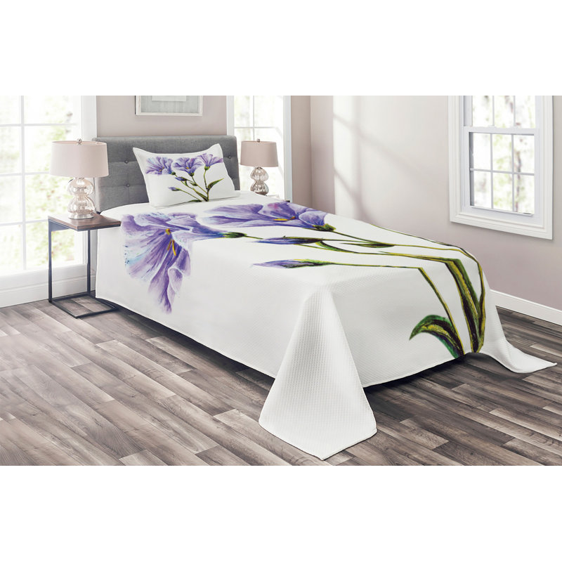 Flower Farmhouse / Country Polyester Coverlet, Twin Bedspread + 1 Sham