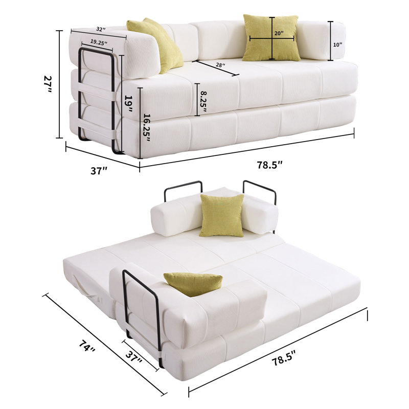 78.5" Convertible Sleeper Sofa Modular Floor Couch Foldable Funton - No Assembly Needed, White