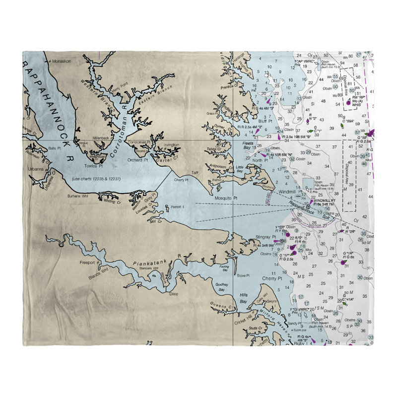 Chesapeake Bay, MD Nautical Map Silk-Touch Throw