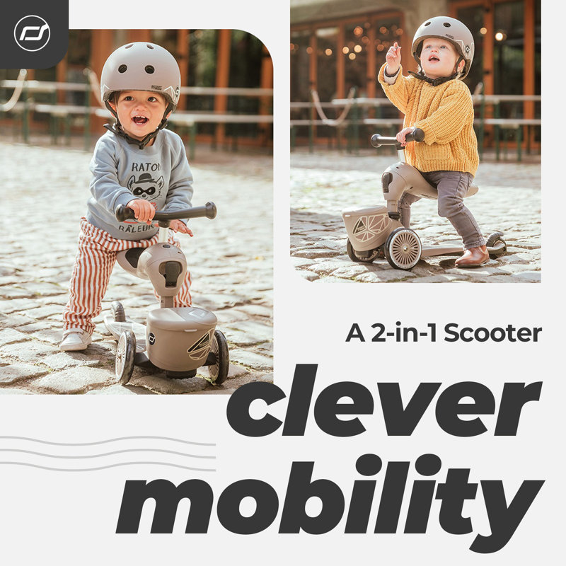 Scoot & Ride 2-in-1 Kids Scooter with Basket, Highwaykick 1 Lifestyle, Brown Lines