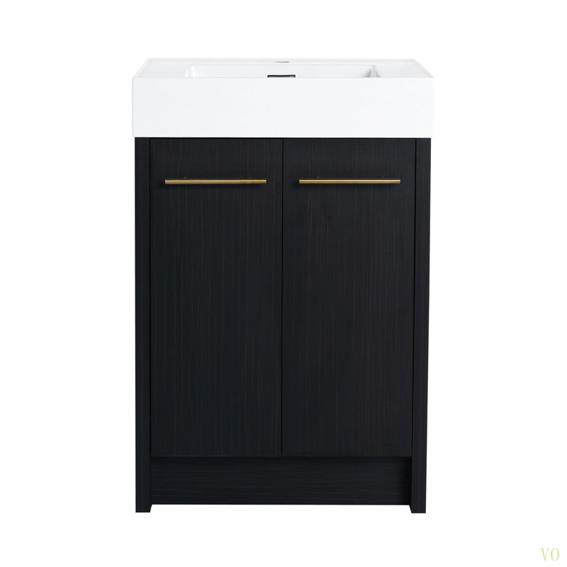 Meuble-lavabo autoportant de 24 po avec lavabo en résine, avec porte à fermeture douce, ensemble KD, Centre, 24"