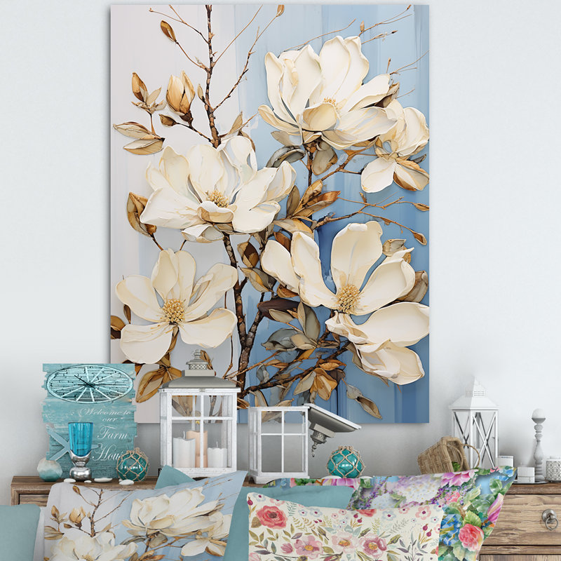 Magnifique paysage de rêve beige et doré Magnolia I sur toile, Toile tendue, 44" H x 34" W