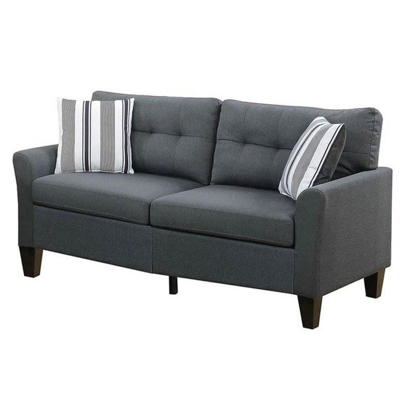 2 pièces avec cadre couleur pin gris anthracite et pin massif, base en contreplaqué, dossier rembourré, coussins à rayures, pieds en bois pour un salon contemporain moderne