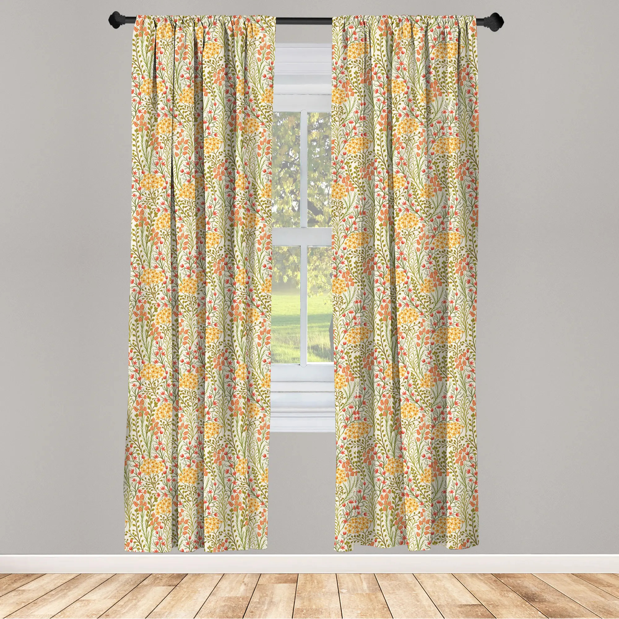 Floral Semi-Sheer Rod Pocket Curtain Panels