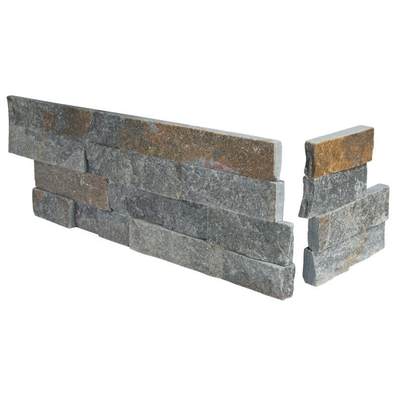 Stonecrest 6 in. x 18 in. Split Face Natural Stone Ledger Corner Wall Tile, Russet Ember