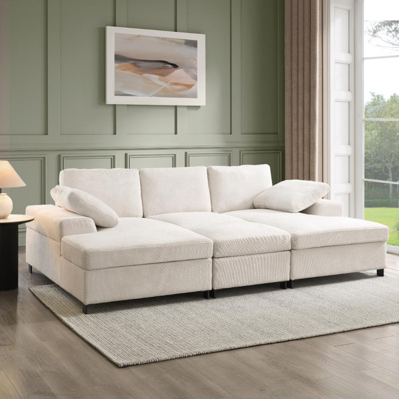 Berdena 4 Seater Corner Sofa , Cream Linen