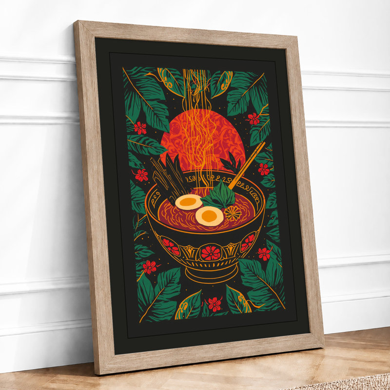 Ramen Rising Japandi - Framed Print, A2 - 59.4 x 42.0 cm, Oak
