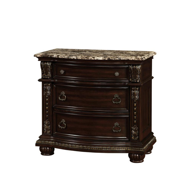 Table de chevet 3 tiroirs Friel, Cerisier brun