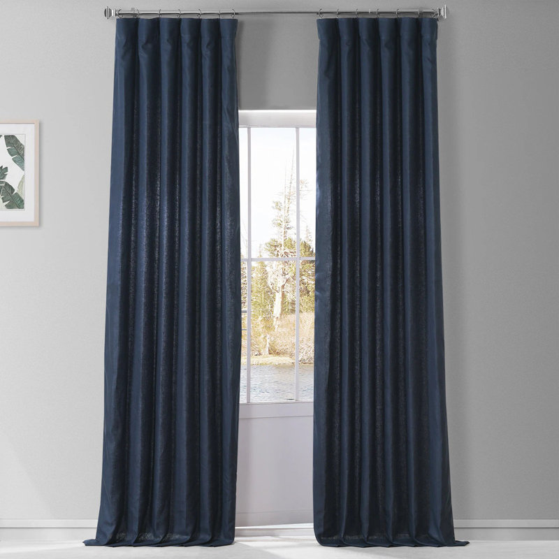 Briella French Linen Room Darkening Curtain, 50" W x 120" L, Native Navy