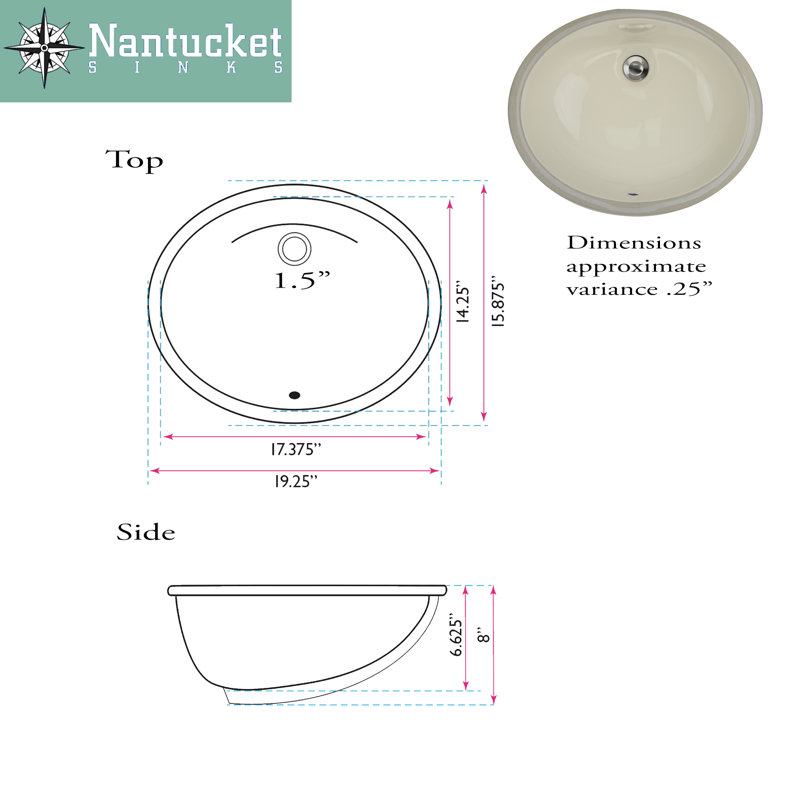 Nantucket Sinks Great Point 15.87'' Vitreous China Oval Bathroom Sink with Overflow, Biscuit