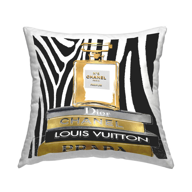 Glam Fragrance Fashion Book Stack Black and White Pillow
