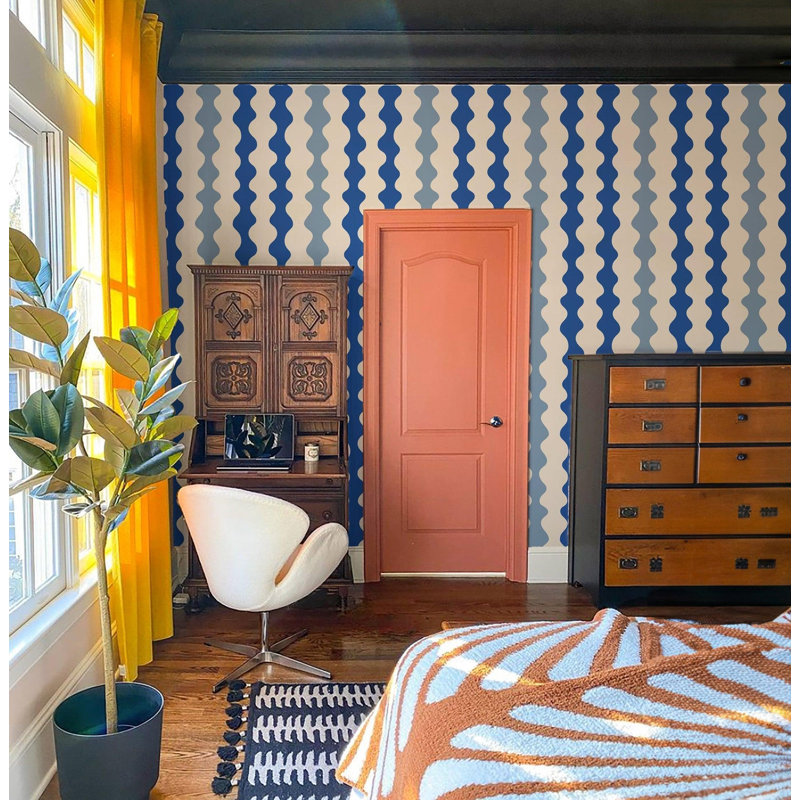 Low Frequency Abstract Wallpaper Panel, Bathhouse Blues, Non-Pasted, Faux Grasscloth