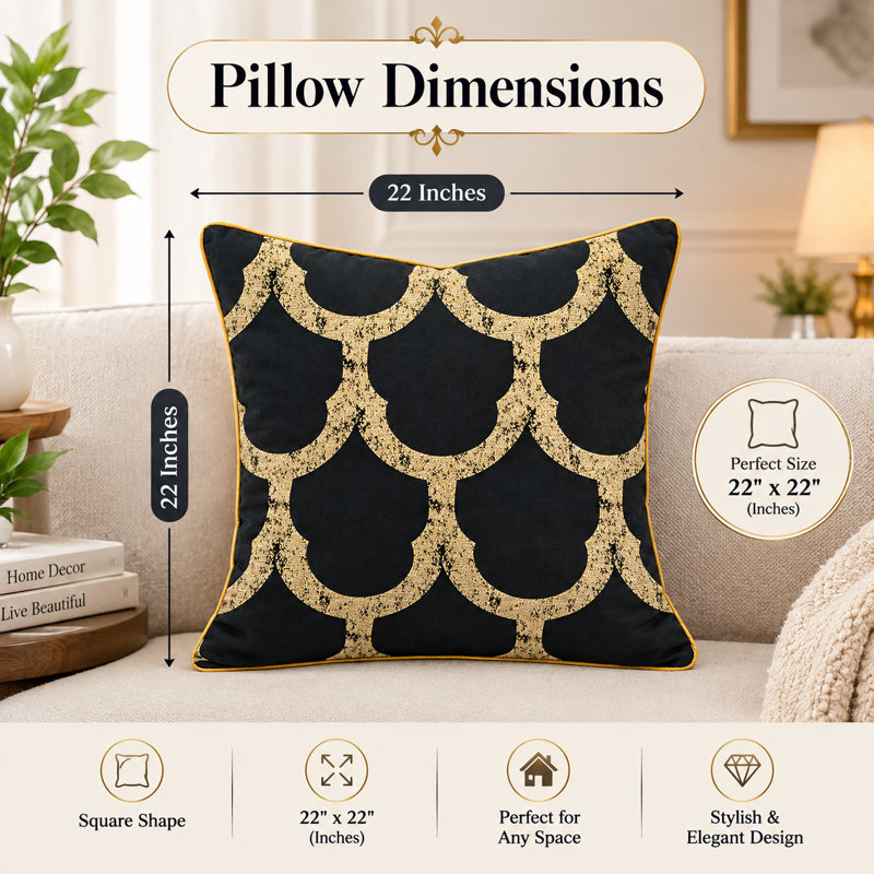Housse de coussin noire Golden Connection 22x22