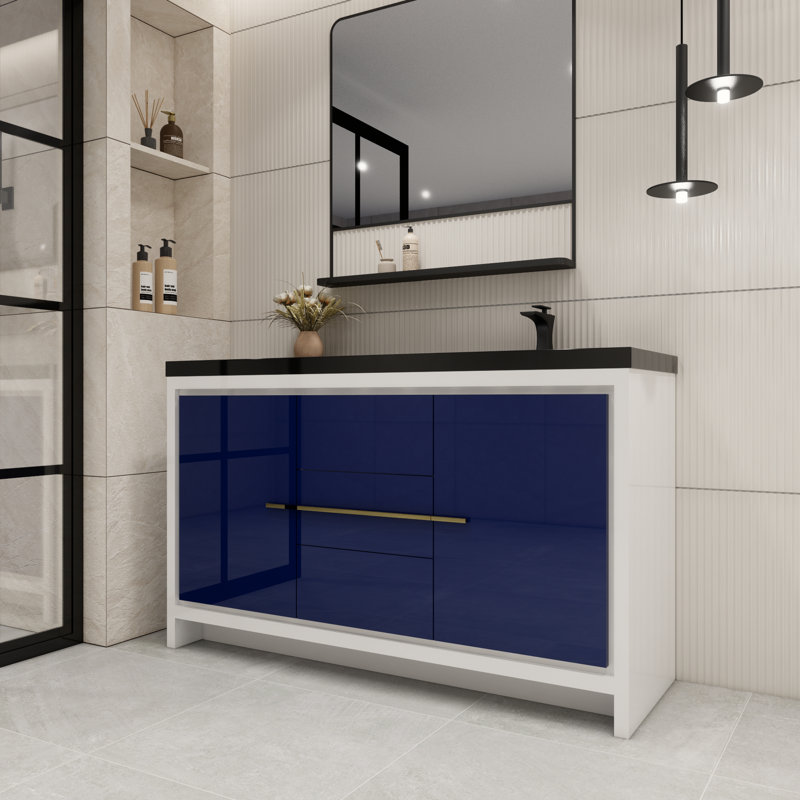 Enderlin 58.82'' Single Bathroom Vanity with Plastic Top, High Gloss Night Blue