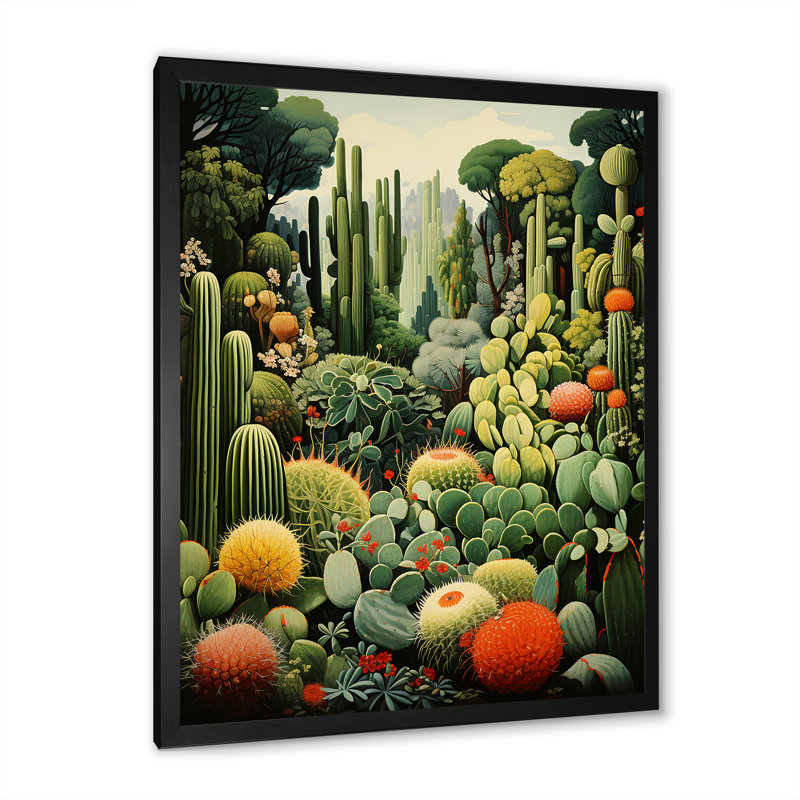 Cactus olive oasis sur toile, H 40 po x l 30 po x P 1,5 po, Cadre simple noir