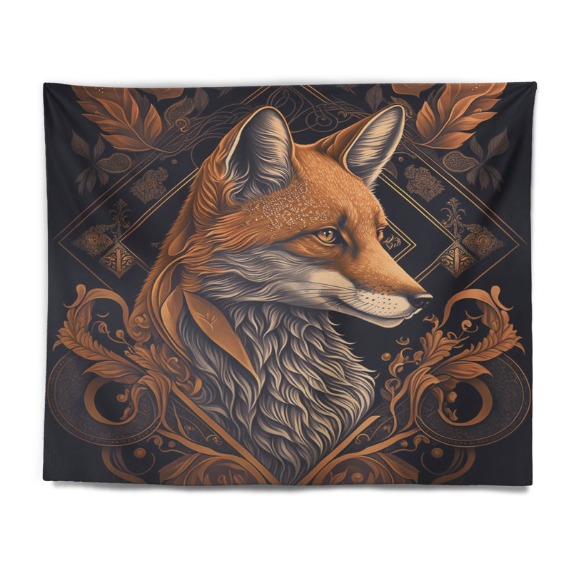 Retro Graphic Fox I Polyester Tapestry, 50" H x 60" W
